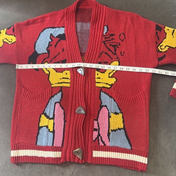 Women’s Donald Duck Red Knit Cardigan Sweater Front Pockets Size S-L NWOT - Picture 5 of 7